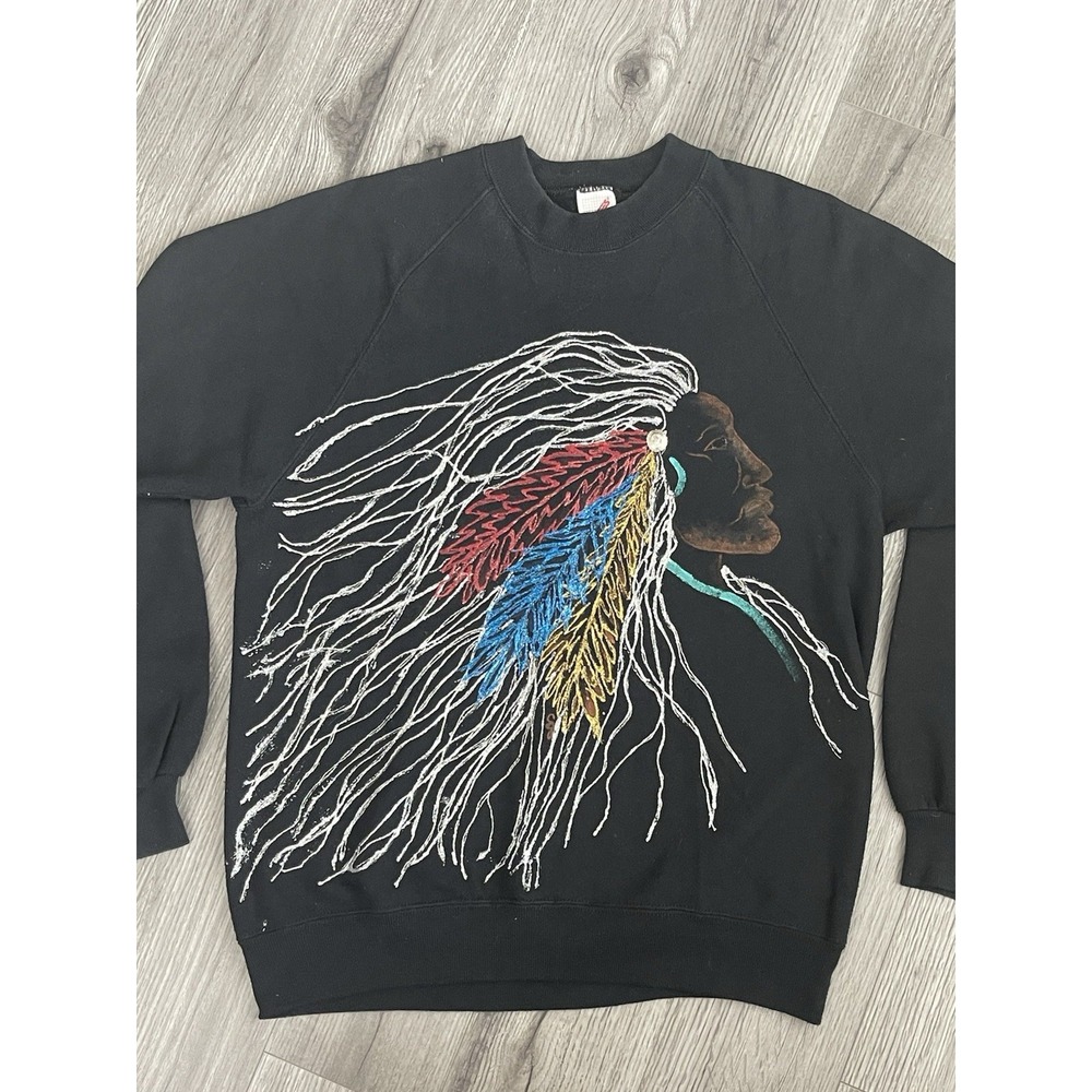 Vintage JERZEES SIZE L Crewneck Sweatshirt Native American Indian Made In USA